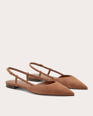 The Studio Slingback Flat | Saddle Brown Suede