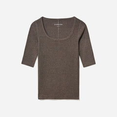 The Luxe Micro-Rib Scoop-Neck Tee | Heathered Fatigue