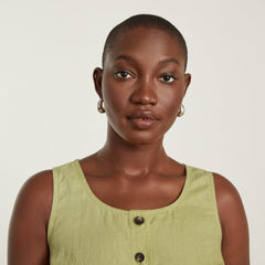 The Linen Button-Front Crop Tank | Leek
