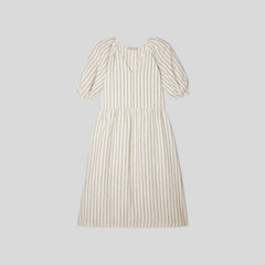 The Linen Oversized Puff-Sleeve Dress | Black / Canvas Tan