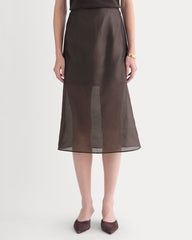Midi Skirt in Cotton-Silk Organza | Dark Chocolate