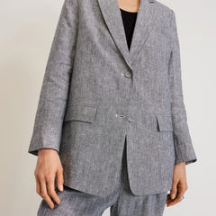 The Oversized Blazer in Linen | Canvas Tan / Navy