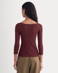 Luxe Rib 3/4 Sleeve Boatneck Tee | Heathered Port Royale