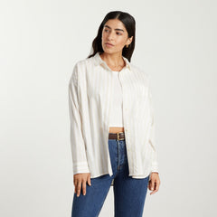 The Oversized Silky Cotton Shirt | Sand / White