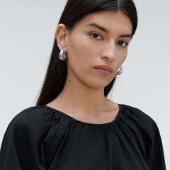 The Seersucker Puff Sleeve Dress | Black