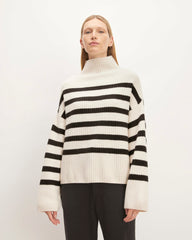 The Felted Merino Funnel-Neck Pullover | Black / Bone