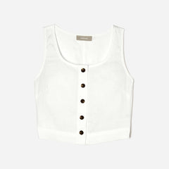 The Linen Button-Front Crop Tank | White