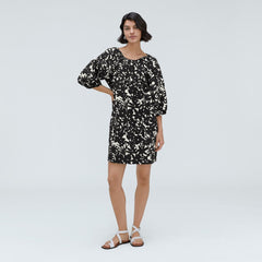 The Seersucker Puff Sleeve Dress | Black / Canvas Floral