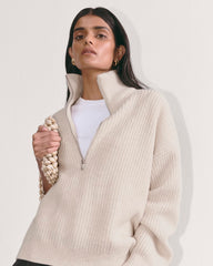 The Half-Zip Sweater in Luxe Merino | Heathered Oat