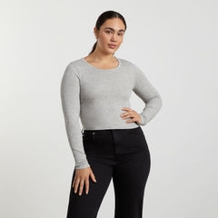 The Pima Micro-Rib Cropped Long-Sleeve Crew | Heathered Grey