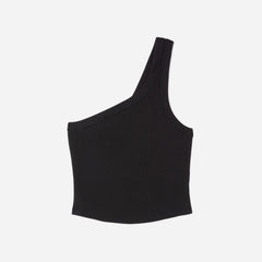 The Ribbed One-Shoulder Tank | Black