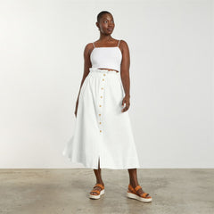 The Easy Button-Front Skirt | White