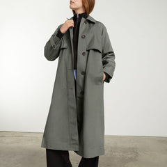 The Long Mac Coat | Pewter Green