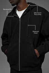 Cotton Canvas Full Zip Hoodie - Black