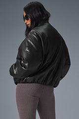 Faux Leather Premier Bomber - Black
