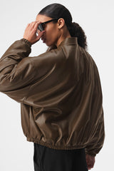 Faux Leather Premier Bomber - Espresso