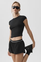 Ribbed Modal Cap Sleeve Top - Black