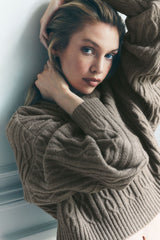Cable Knit Winter Bliss Hoodie - Light Cocoa