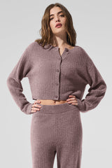 Cashmere Plush Waffle Cardigan - Mushroom Heather