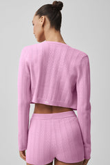 Pointelle Sweater Be Mine Cardigan - Candy Heart Pink