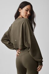 Cropped Sway Crew Neck Pullover - Olive Tree