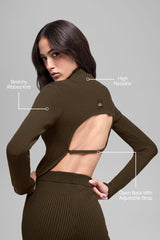 Denim Knit Backless Long Sleeve - Espresso/Black