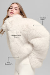 Opulent Faux Fur Cropped Jacket - Ivory