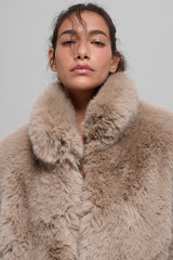 Opulent Faux Fur Cropped Jacket - Oat