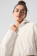 Cropped Mountain Peak Full-Zip Hoodie - Ivory