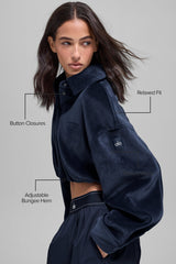 Ribbed Velour Cropped Mountain Side Jacket - Navy
