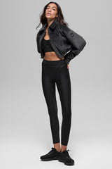 Ribbed Velour Cropped Mountain Side Jacket - Black