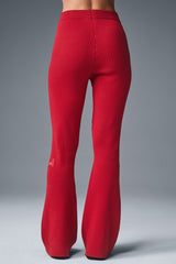 Denim Knit High-Waist Flare Pant - Bold Red/Dark Bold Red