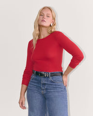 The Luxe Rib Long-Sleeve Crew | Berry Red