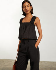 The Smocked Linen Cami | Black
