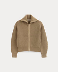 The Full-Zip Sweater in Everyday Cotton | Dark Heathered Camel