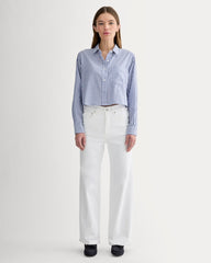 The Way-Short Shirt in Silky Cotton | Bone / Mazarine Blue