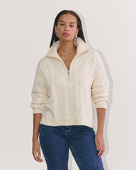 The Cable Half-Zip in Luxe Merino | Bone