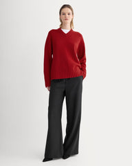 V-Neck Sweater in Extrafine Luxe Merino | Berry Red