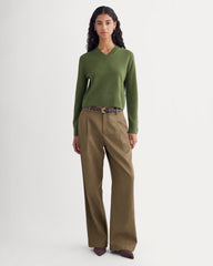 Cashmere Cropped High-V Sweater | Forest Green