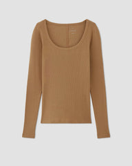The Luxe Rib Long-Sleeve Scoop-Neck Tee | Toasted Coconut