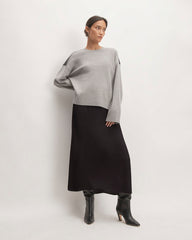 The Hammered Satin Slip Skirt | Black