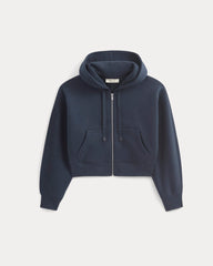 Luxe Fleece Full-Zip Cropped Hoodie | Navy