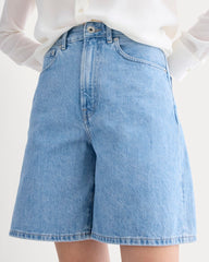 The Long A-Line Denim Short | Light Indigo