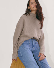 The Honeycomb Funnel Neck in Wool Cashmere | Oatmeal