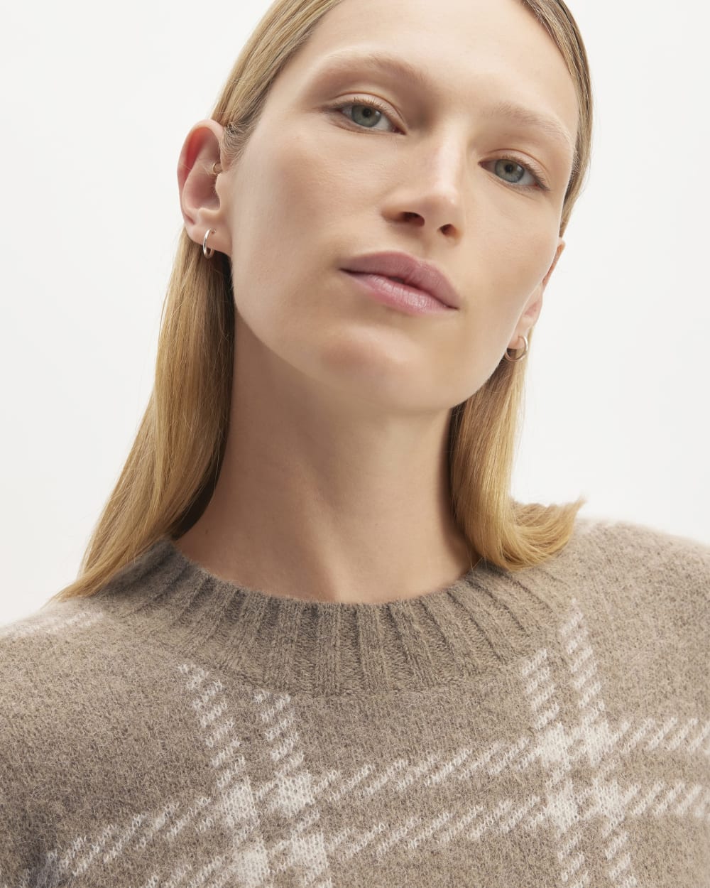 The Alpaca Cropped Crewneck Sweater | Wheat / Lightest Taupe