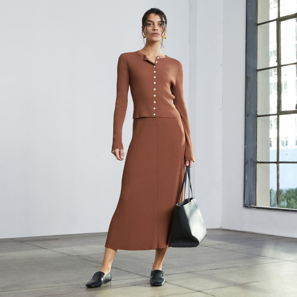 The Ribbed Knit Skirt | Cocoa Brown