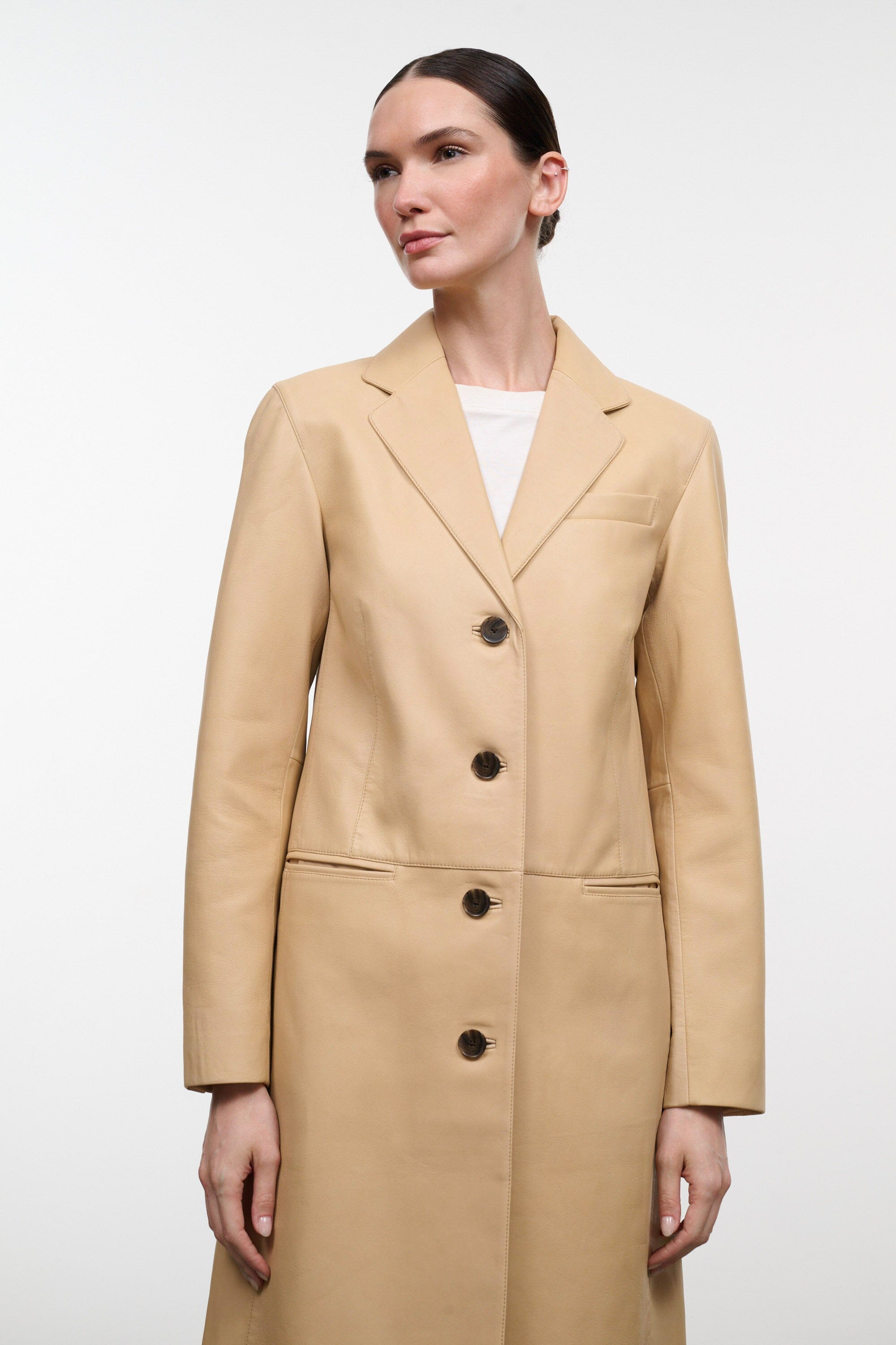 WYATT LEATHER COAT | CASHEW