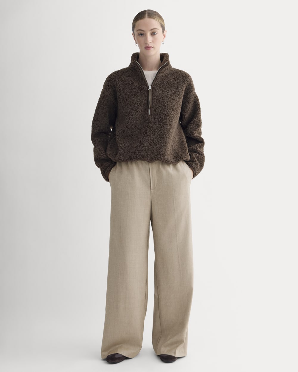 Reversible Teddy Half-Zip Pullover | Coffee Bean