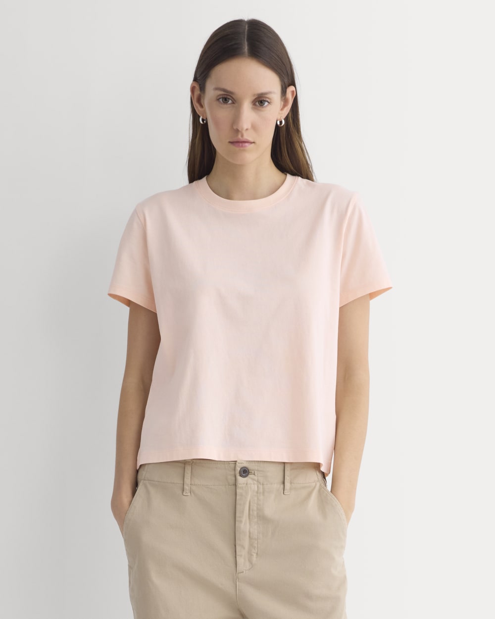 The Box-Cut Tee in Essential Cotton | Pale Peach | No Pocket