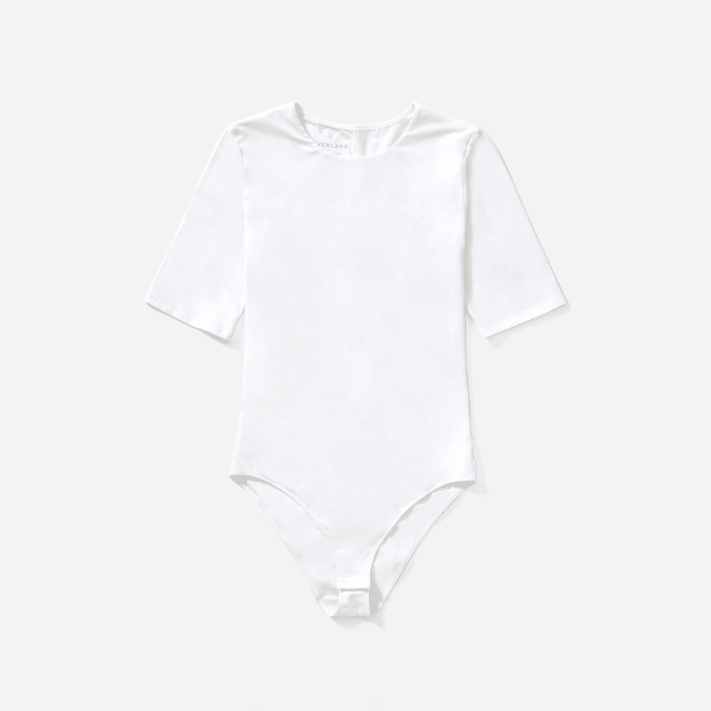 The Short-Sleeve Crew Neck Bodysuit | White | Bikini